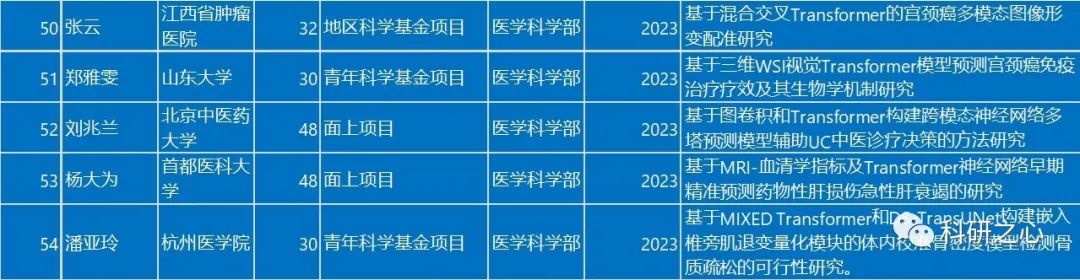 2023年国自然医学科学部人工智能及大模型相关课题项目汇总