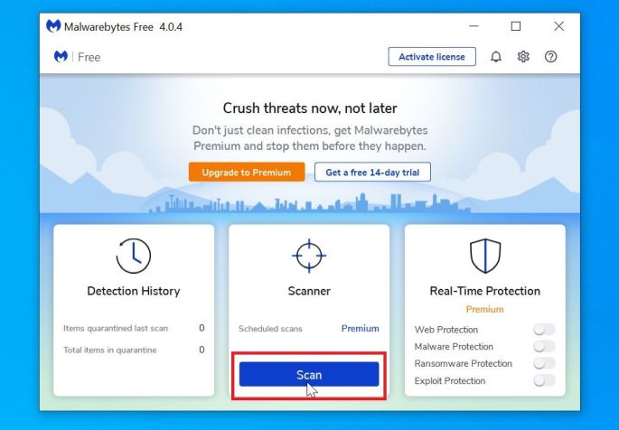 使用 Malwarebytes 开始扫描