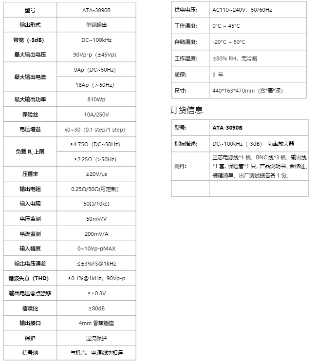 ATA-3090B功率放大器参数