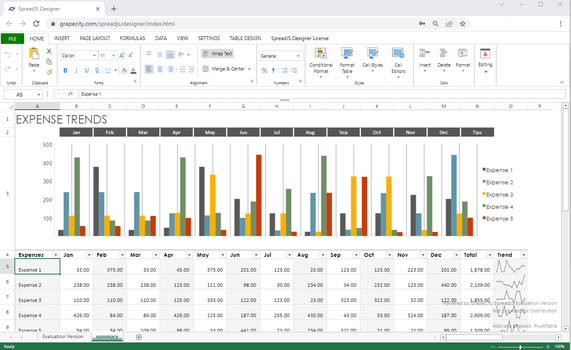 SpreadJS Designer ComponentSpreadJS offers a Designer Component as an optional deployment add-on. This component provides developers the ability to embed an Excel-like ribbon bar and UI functionality into their web applications for their users to customize the spreadsheet.