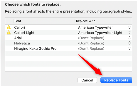 Click "Replace Fonts."