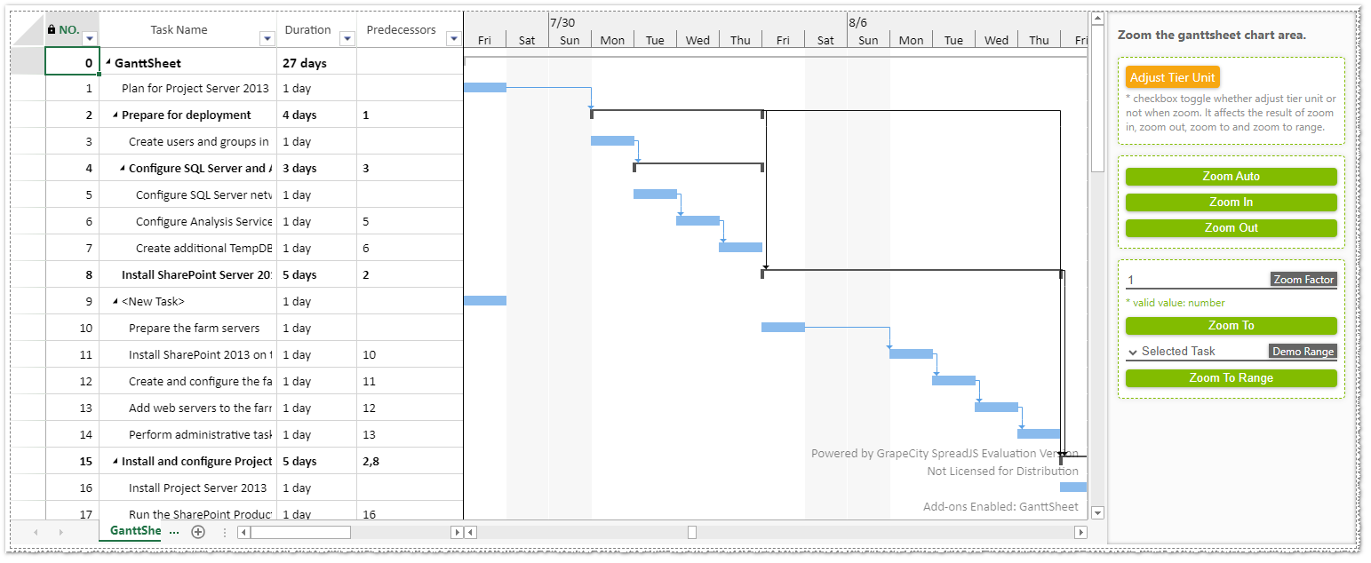 SpreadJS Gantt Chart Atlas