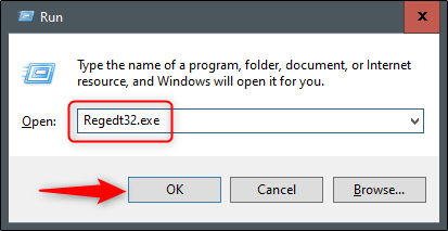 Enter Regedt32 exe in Run