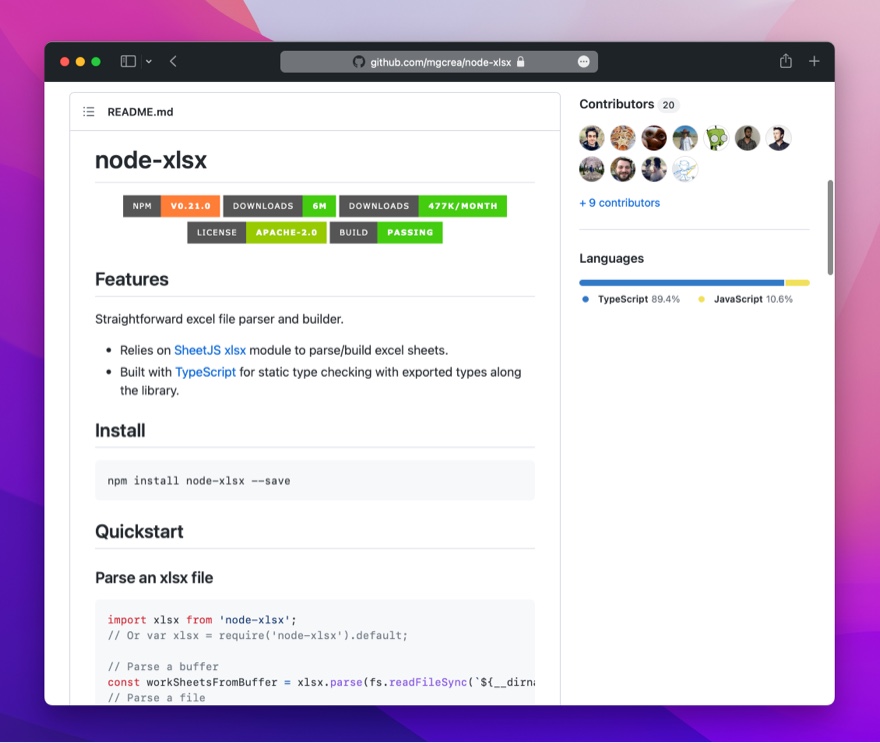 node-xlsx github 官网