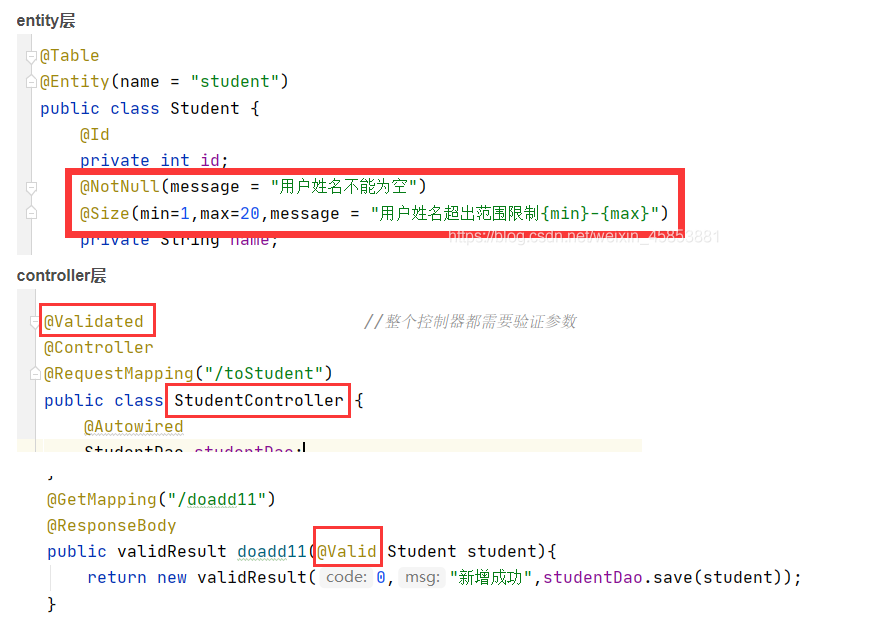 HV000030: 使用@Size validating type ‘java.lang.Integer‘. Check configuration for ‘*‘ 及 Validated注解使用示例