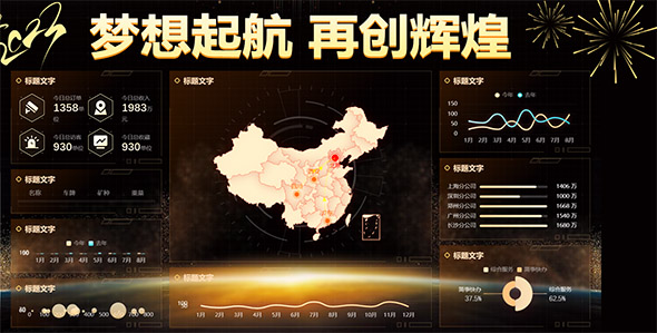 HTML+echarts.js实现的炫酷金色风格可视化组件
