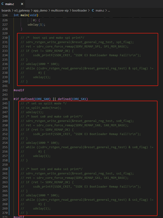 图 3.21 bootloader 中屏蔽 boot sp1、sx0 和 sx1 代码