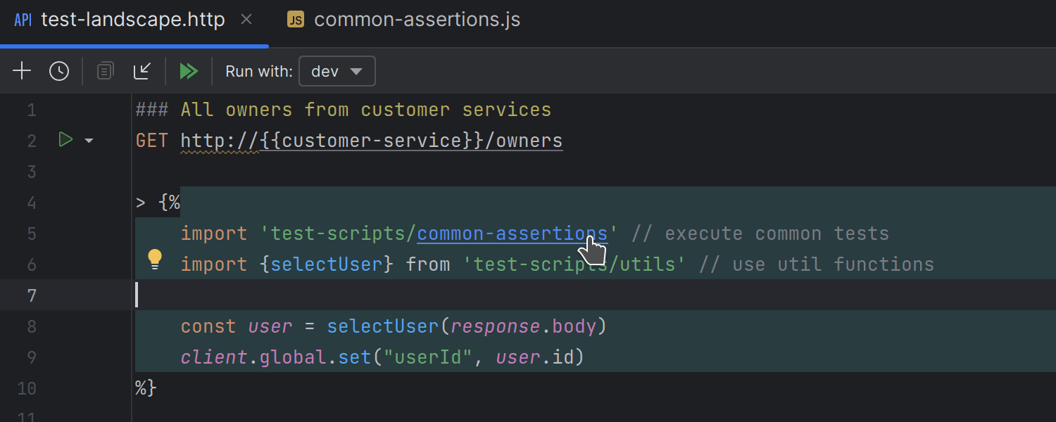 Support for JavaScript imports in the HTTP client