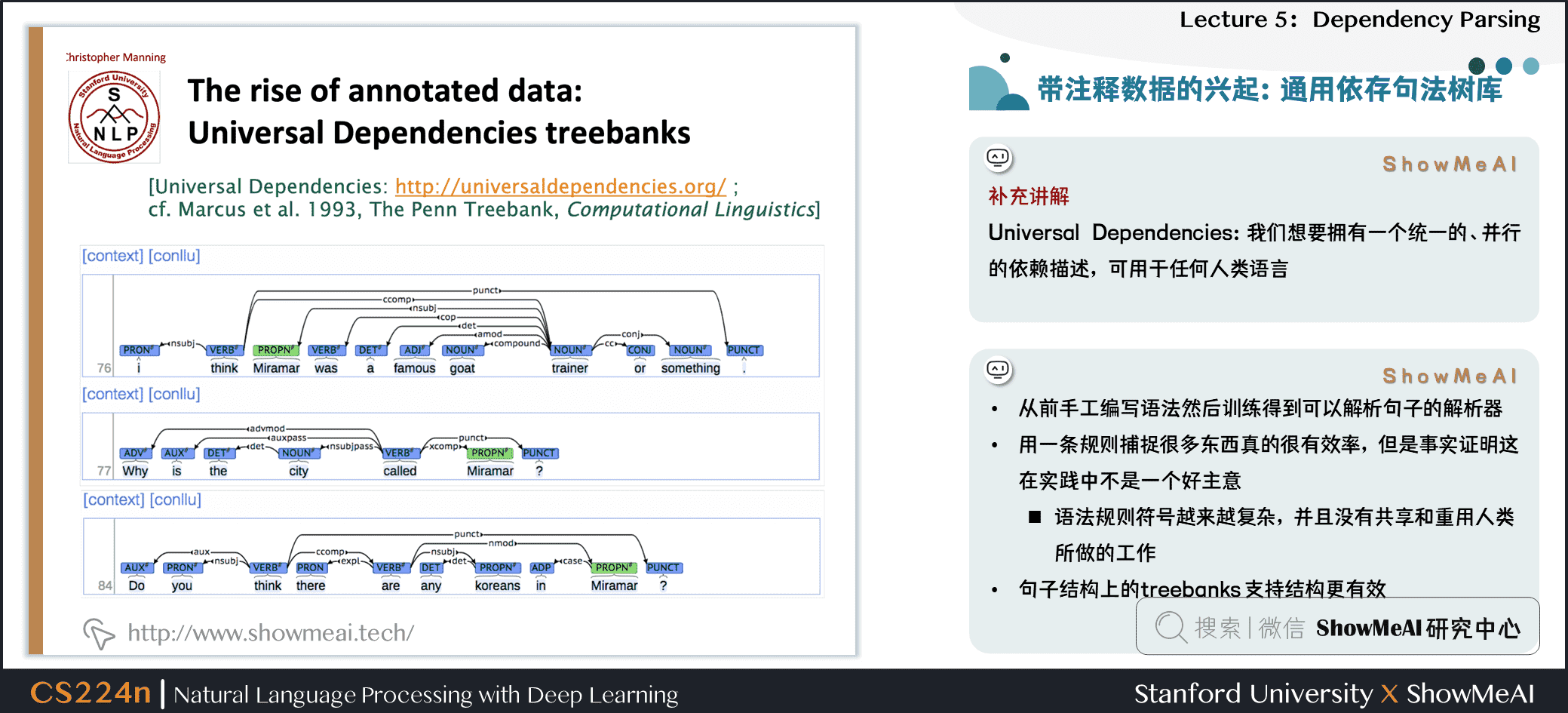 带注释数据的兴起：通用依存句法树库