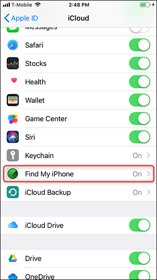 Tap Find My iPhone.