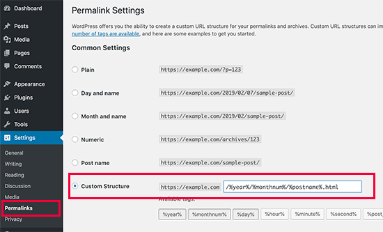 Change permalinks