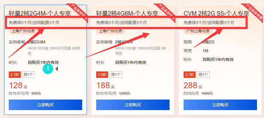 腾讯云买赠专区购买云服务器赠送3个月免费续费或同配置服务器！