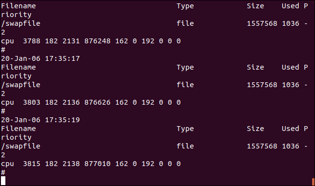 Output from tail -f -s 5 geek-1.log