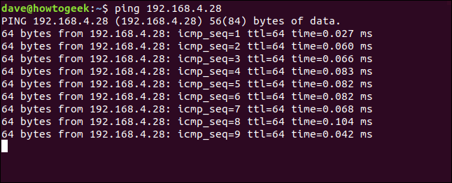 ping 192.168.4.28 in a terminal window