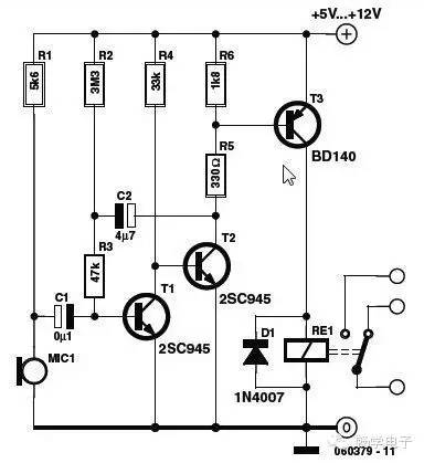 【电路】三个晶体管的声控开关电路