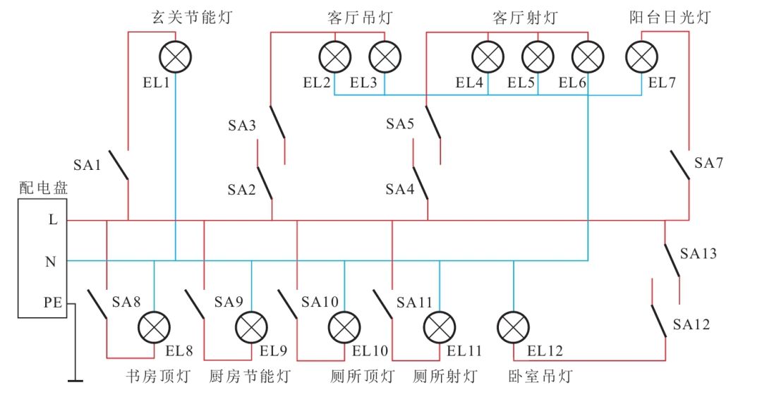 用开关控制蜂鸣器室内照明控制系统的调试与检修