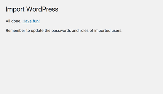 WordPress import finished