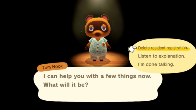 Delete resident registration menu in Animal Crossing: New Horizons