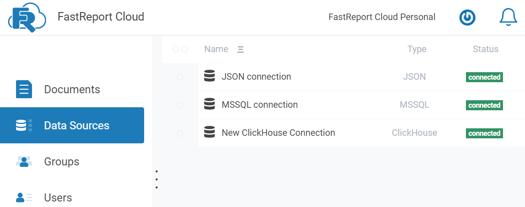 Connect to ClickHouse in the data sources menu