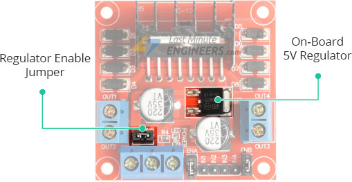 L298N 模块 5V 稳压器和使能跳线