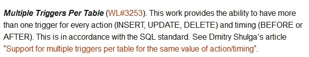 mysql 5.7 insert_MySQL5.7 支持一个表有多个INSERT/DELETE/UPDATE触发器