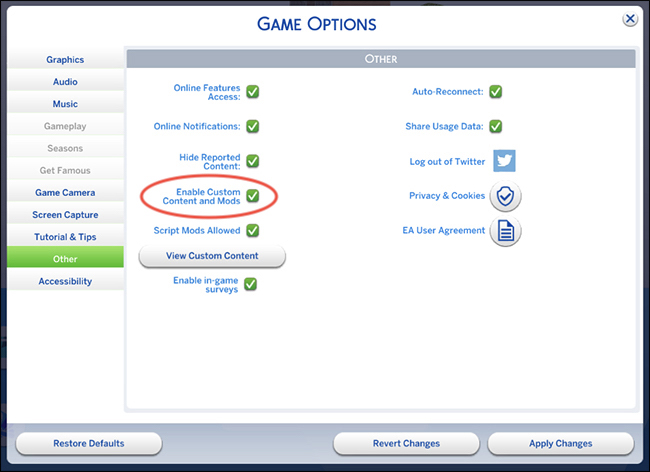 The Sims 4 Mods Enable