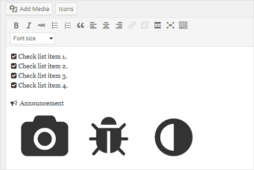 Adding icon fonts in WordPress posts and pages