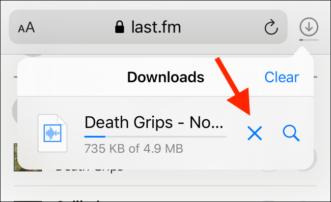 Tap on X button to stop a download