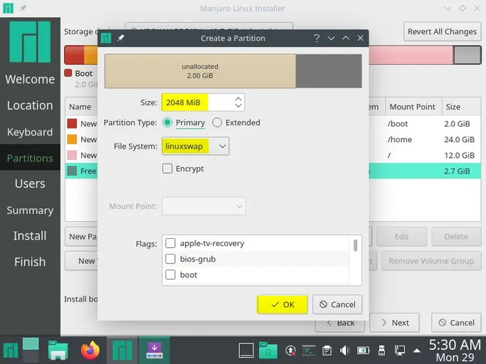 Swap-Partition-Manjaro21-Installation