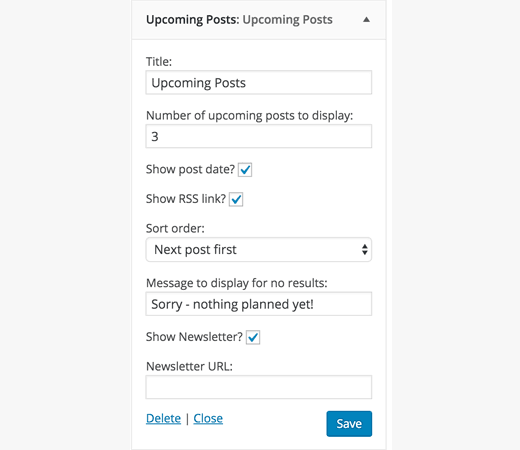 Upcoming posts widget