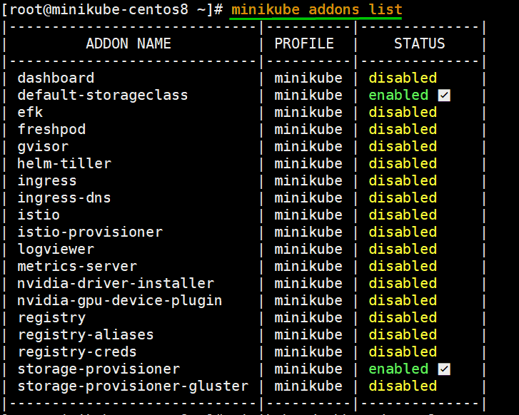 minikube-addons-list-centos8