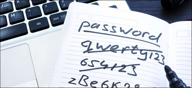 A piece of paper with handwritten passwords. 