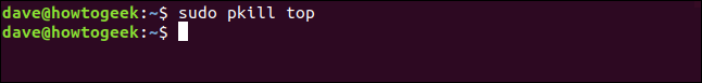 output from sudo pkill top in a terminal window