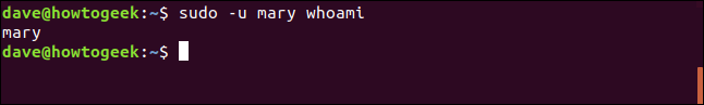 sudo -u whoami in a terminal window