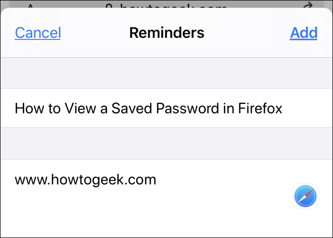 A website saved in "Reminders."