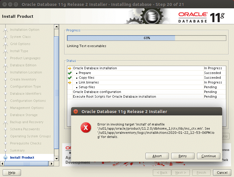 Error in invoking target install of makefile ins_ctx.mk can occur when you install Oracle on Ubuntu