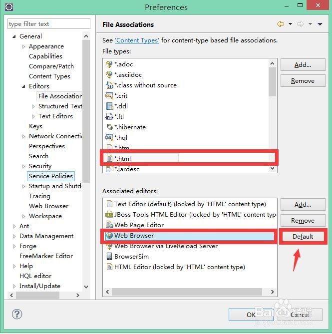 Eclipse sets the default opening method for various types of files ...