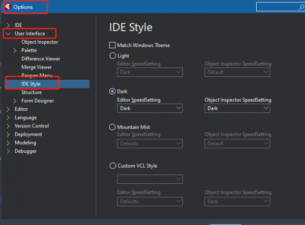 RAD Studio 12 IDE 界面主题设置