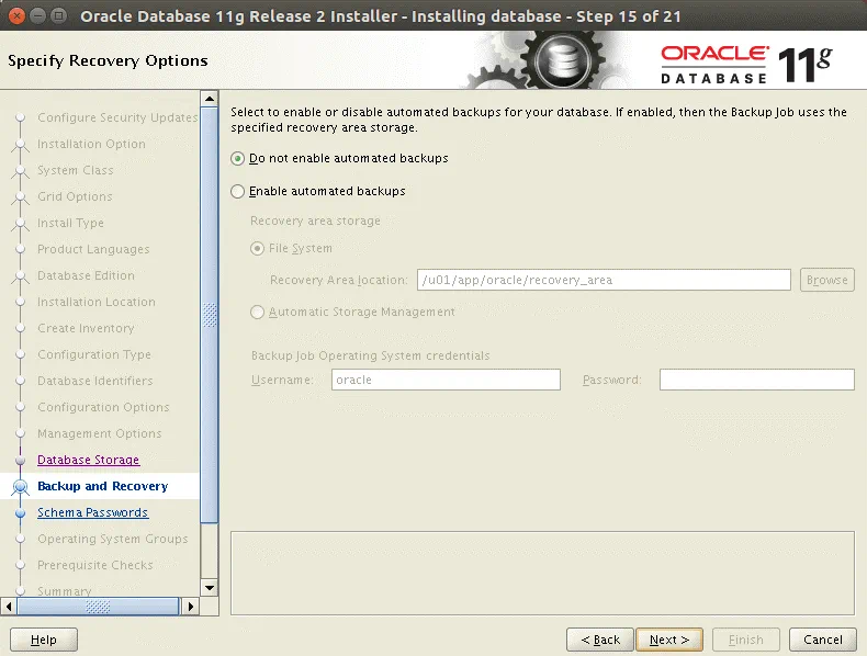 Oracle backup can be configured after installing Oracle database on Ubuntu