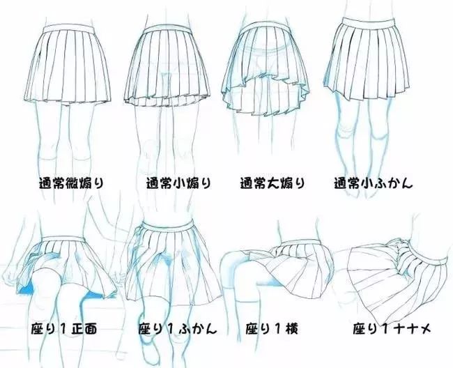 板繪手繪線稿素材資料各種角度小裙子的畫法