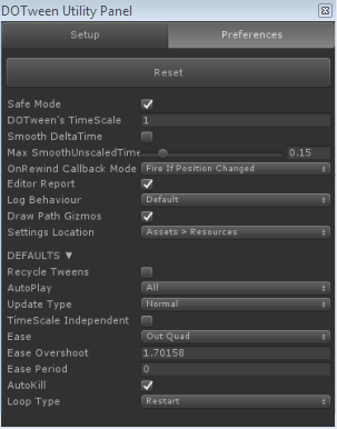 dotween utilitypanel preferences