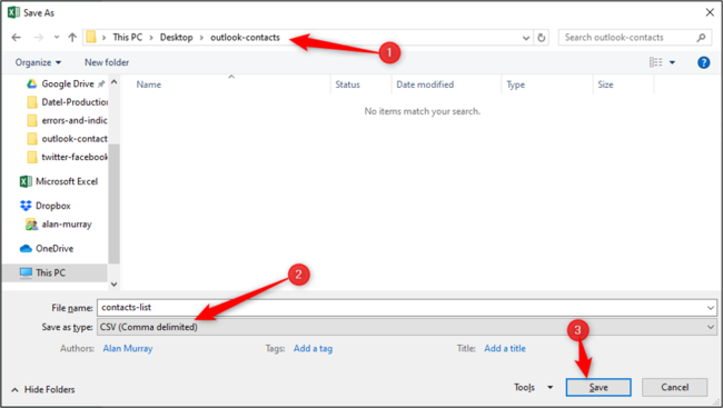 Save as a CSV file type