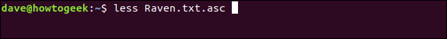 less Raven.txt.asc in a terminal window