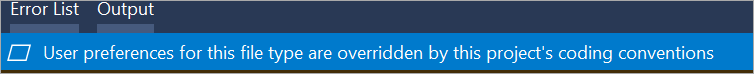 user preferences for this file type are overwidden by this project's coding conventions