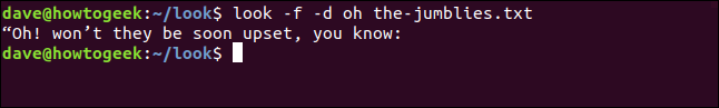 Output from "look -f -d oh the-jumblies.txt" in a terminal window.