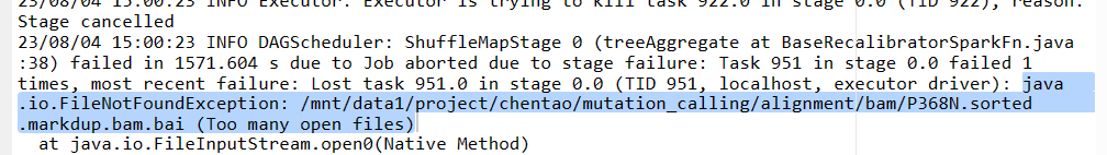 GATK BaseRecalibratorSpark 过程中因Too many open files终止