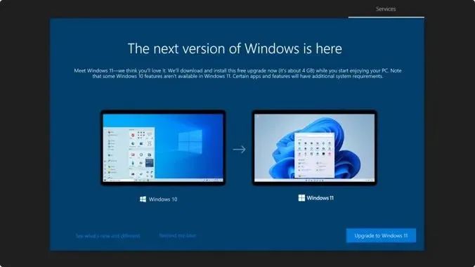 10 22h2 update的windows开箱即用体验(oobe)界面中,出现了windows 11