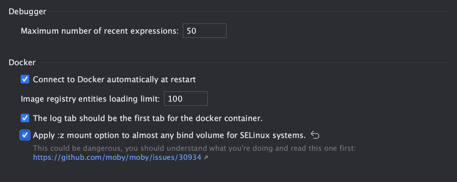 应用 :z 装载选项以在 SELinux 上绑定卷的新设置