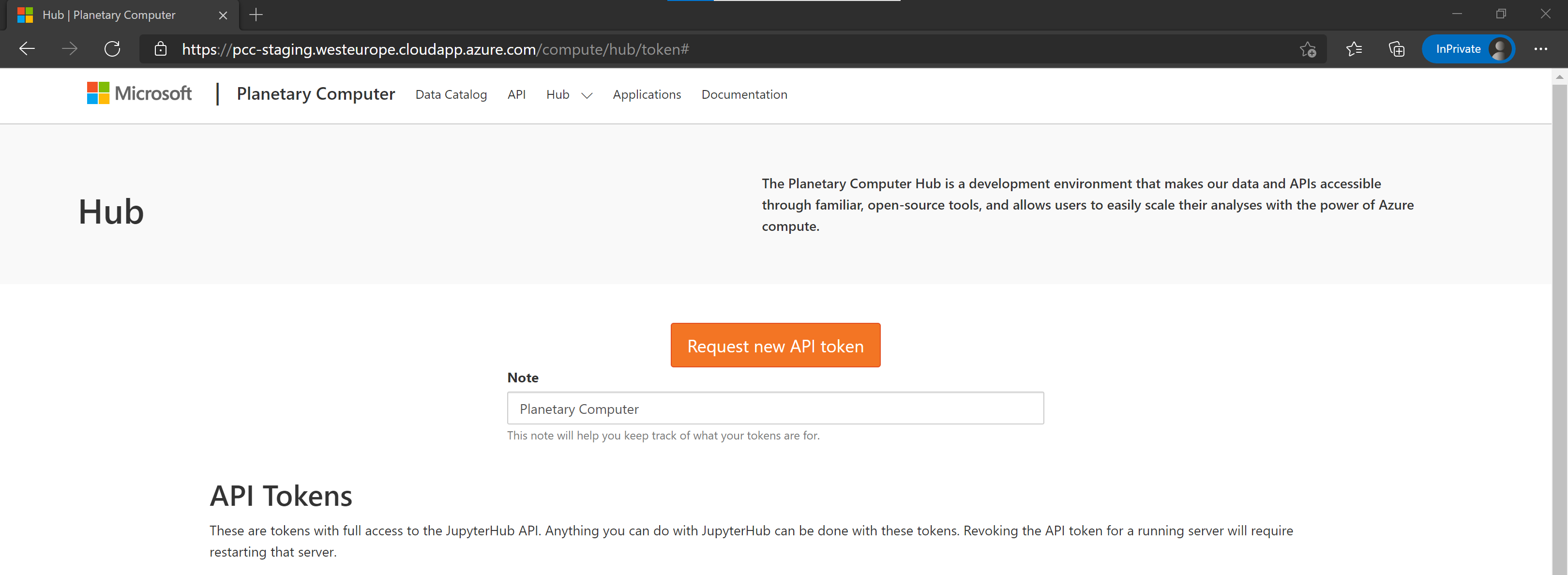 用于生成令牌的 JupyterHub 管理页面。