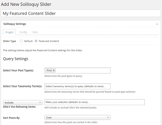 Adding a new featured content slider in WordPress using Soliloquy